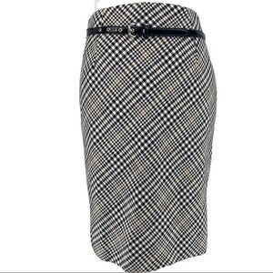Premise Newbury Womens Plaid Pencil Skirt Black‎ Houndstooth Belted Size 4 NWT